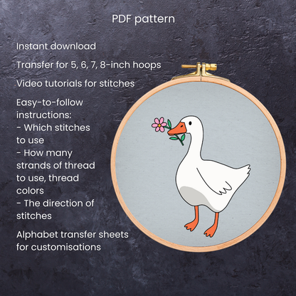Valentine Goose with a flower - Hand Embroidery Pattern (PDF) faimyxstitch.com