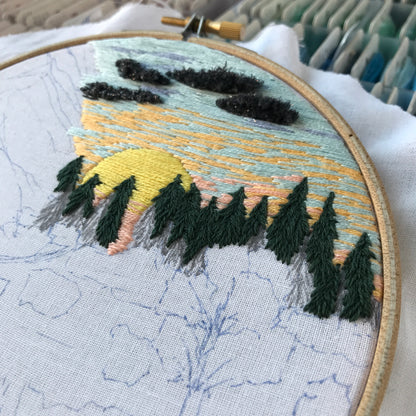 Forest Landscape with 3D elements - Hand Embroidery Pattern (PDF)