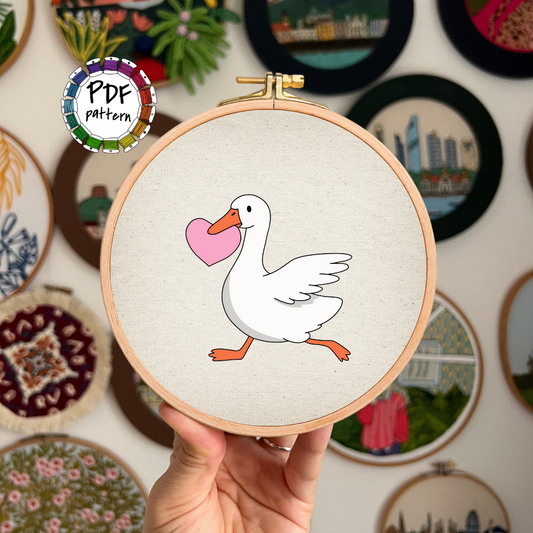 Valentine Goose with a heart - Hand Embroidery Pattern (PDF)