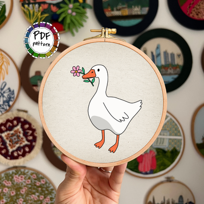 Valentine Goose with a flower - Hand Embroidery Pattern (PDF) faimyxstitch.com