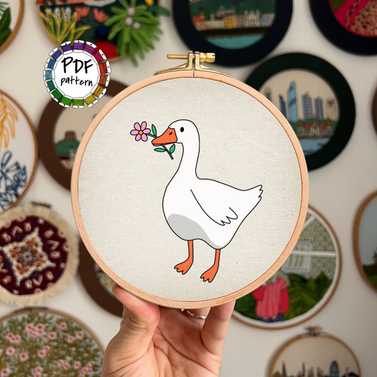 Valentine Goose with a flower - Hand Embroidery Pattern (PDF)