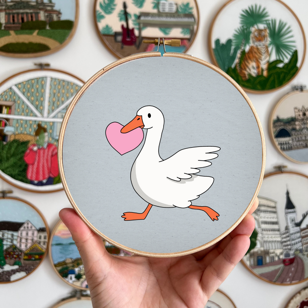Valentine Goose with a heart - Hand Embroidery Pattern (PDF) faimyxstitch.com