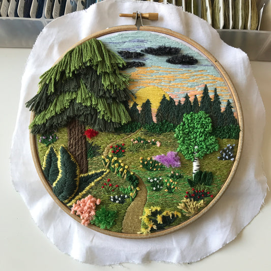 Forest Landscape with 3D elements - Hand Embroidery Pattern (PDF)