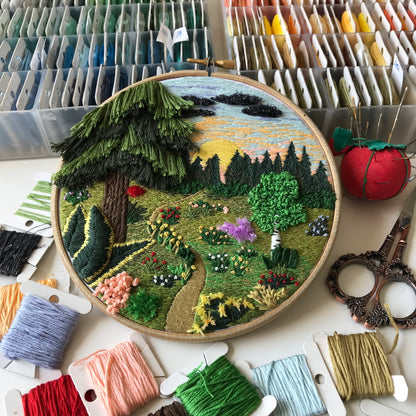Forest Landscape with 3D elements - Hand Embroidery Pattern (PDF)