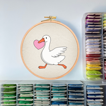 Valentine Goose with a heart - Hand Embroidery Pattern (PDF) faimyxstitch.com