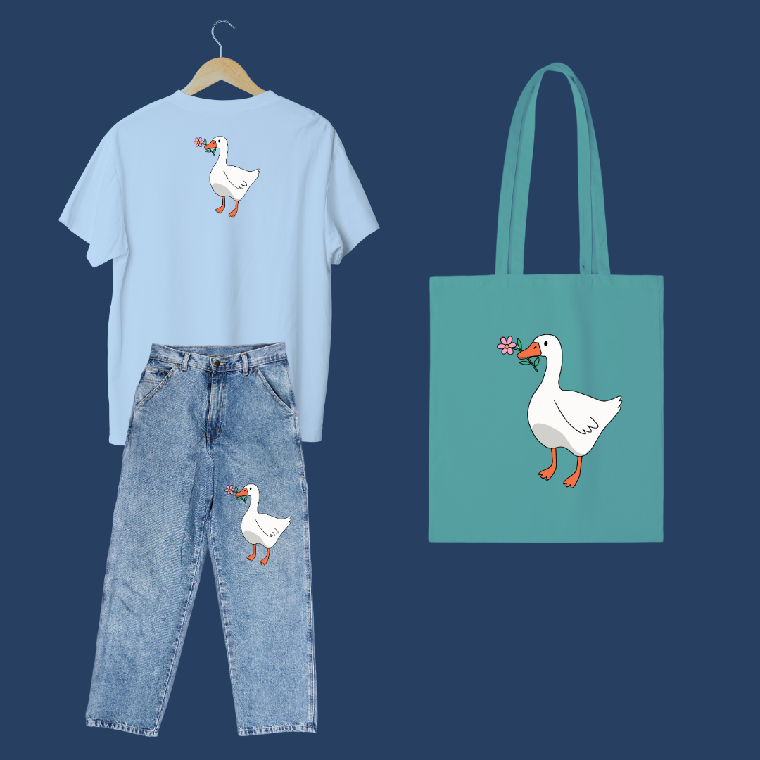 Valentine Goose with a flower - Hand Embroidery Pattern (PDF) faimyxstitch.com