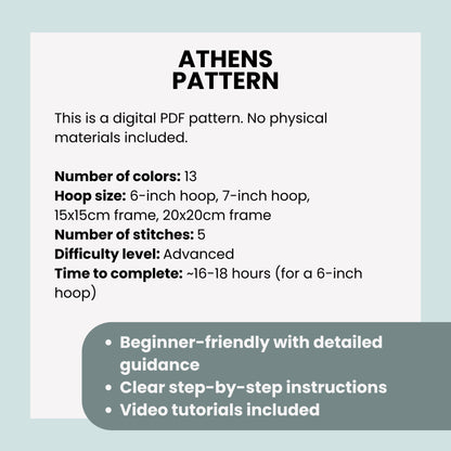 Athens, Greece, Landmarks - Hand Embroidery Pattern (PDF)