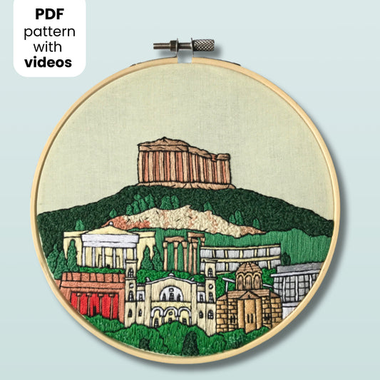 Athens, Greece, Landmarks - Hand Embroidery Pattern (PDF)