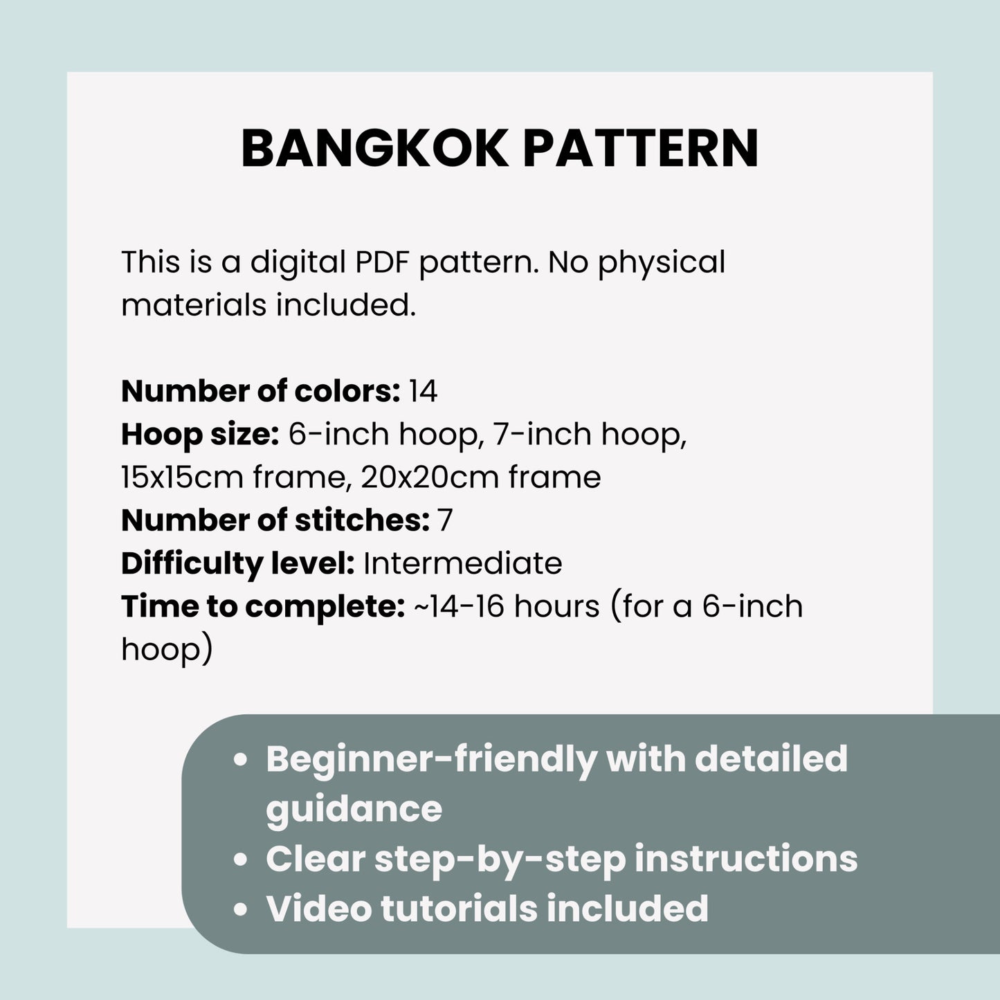 Bangkok, Thailand, Cityscape - Hand Embroidery Pattern (PDF)