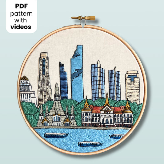 Bangkok, Thailand, Cityscape - Hand Embroidery Pattern (PDF)