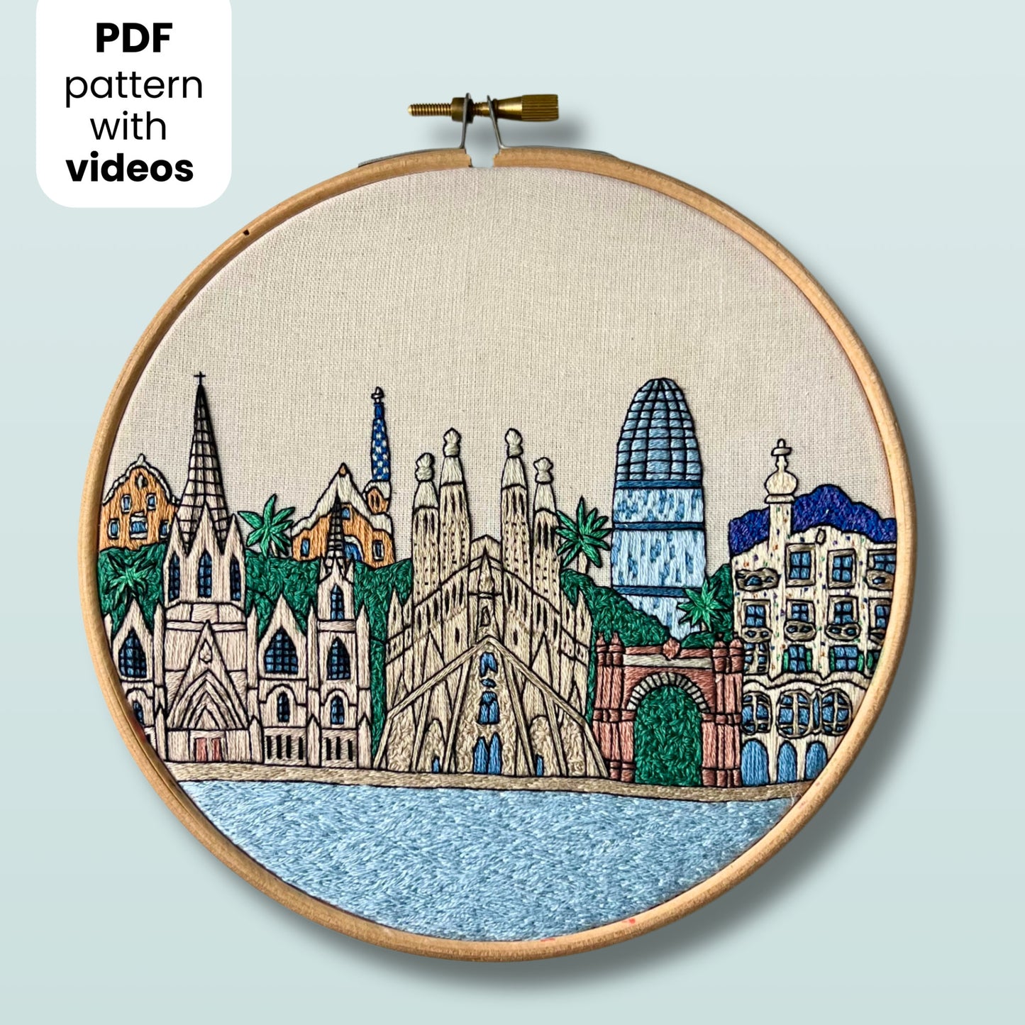Barcelona, Spain, Cityscape - Hand Embroidery Pattern (PDF)