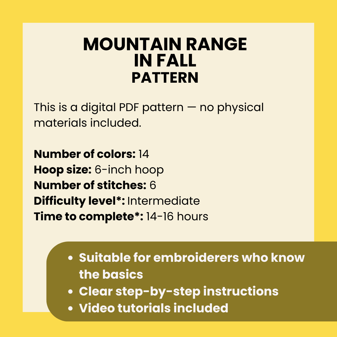 Mountain range in Fall, Landscape - Hand Embroidery Pattern (PDF)