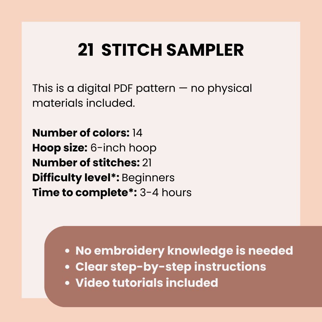 21 Stitch Sampler - Hand Embroidery Pattern (PDF)