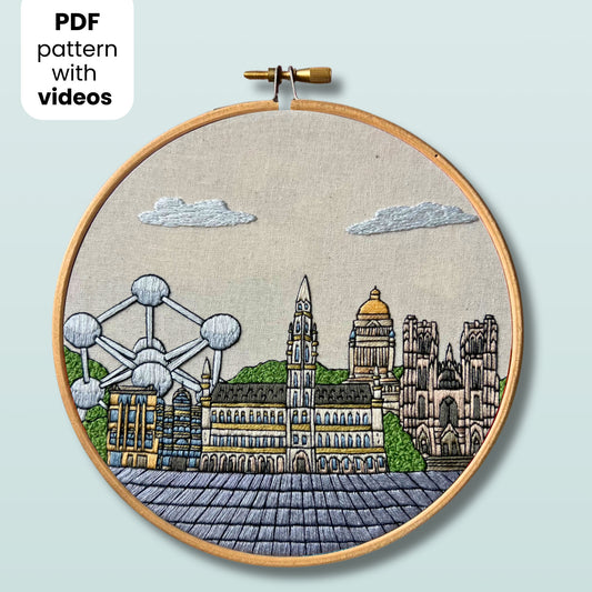 Brussels, Belgium, Cityscape - Hand Embroidery Pattern (PDF)