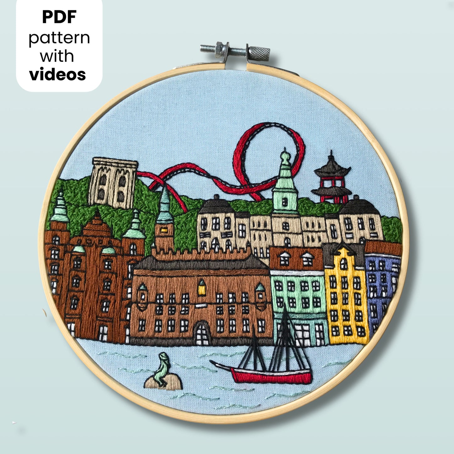 Copenhagen, Denmark, Cityscape - Hand Embroidery Pattern (PDF)