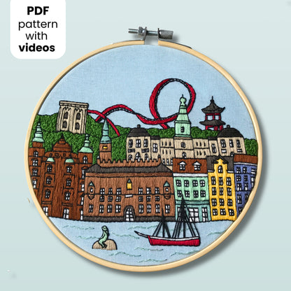 Copenhagen, Denmark, Cityscape - Hand Embroidery Pattern (PDF)