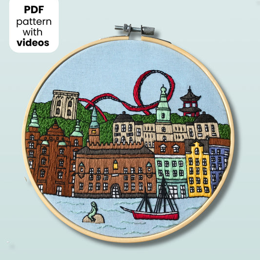 Copenhagen, Denmark, Cityscape - Hand Embroidery Pattern (PDF)