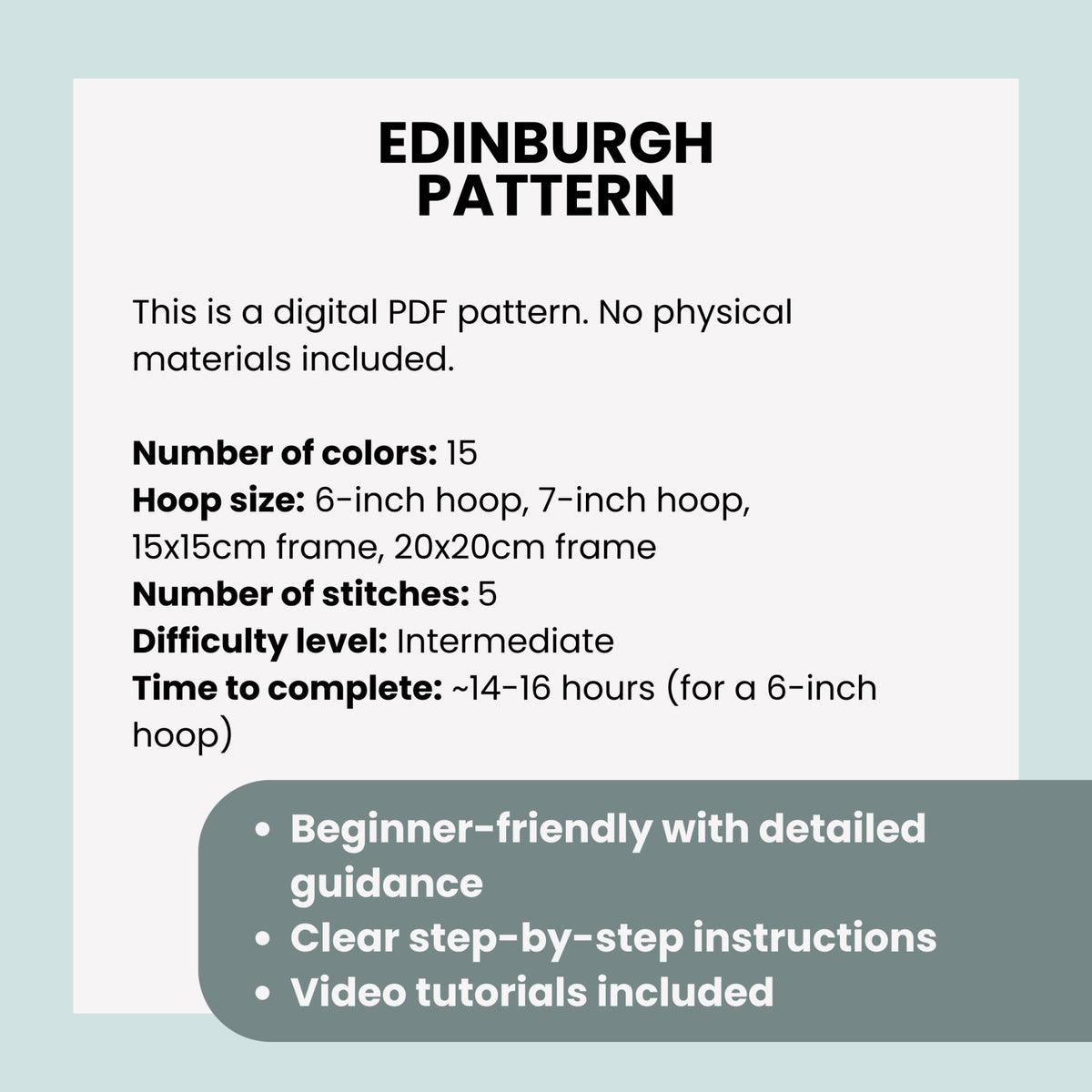 Edinburgh, Scotland, Cityscape - Hand Embroidery Pattern (PDF)