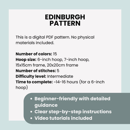 Edinburgh, Scotland, Cityscape - Hand Embroidery Pattern (PDF)