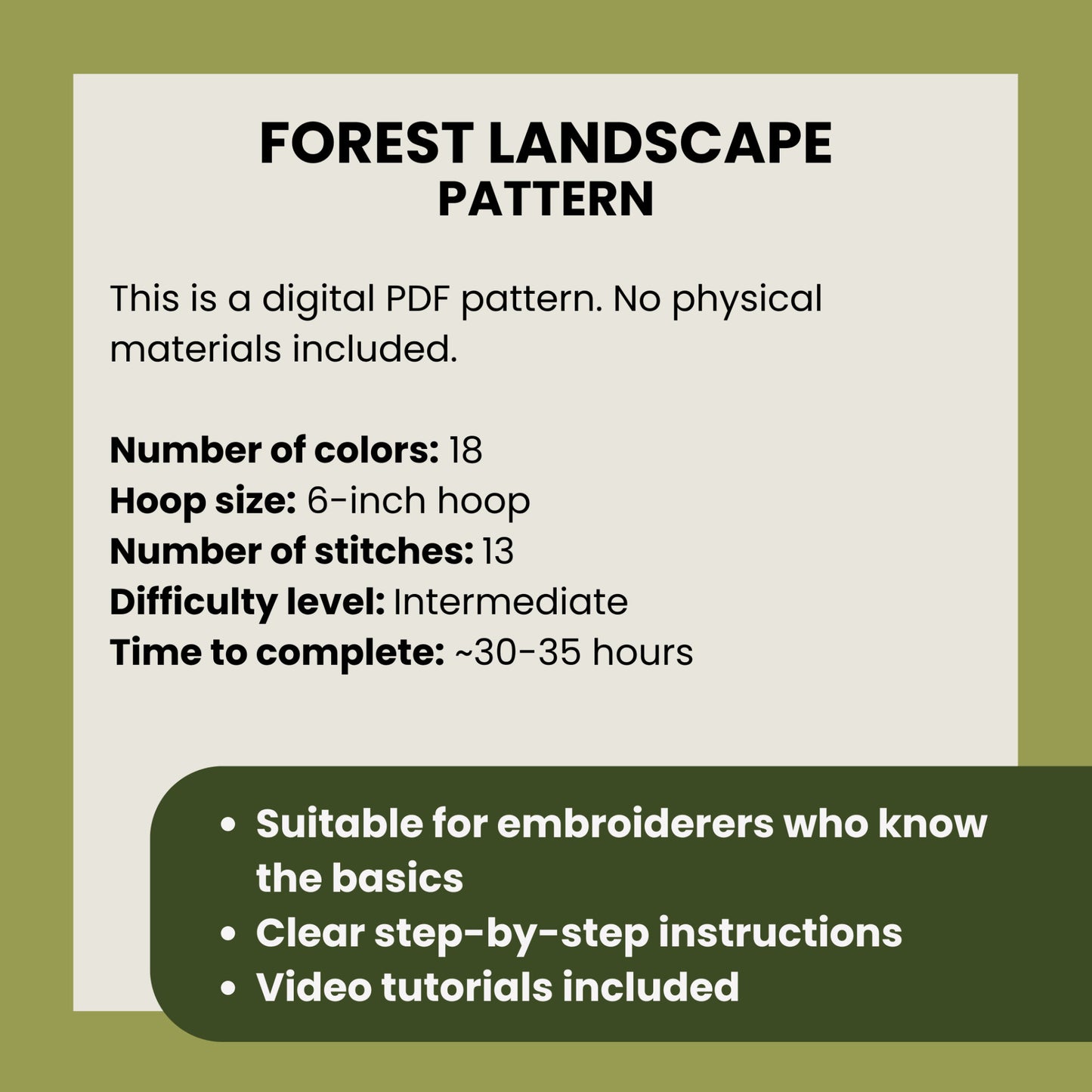 Forest Landscape with 3D elements - Hand Embroidery Pattern (PDF)