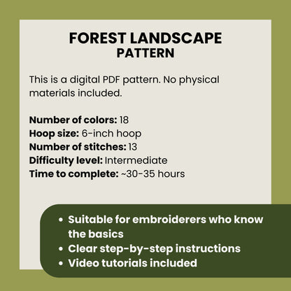 Forest Landscape with 3D elements - Hand Embroidery Pattern (PDF)