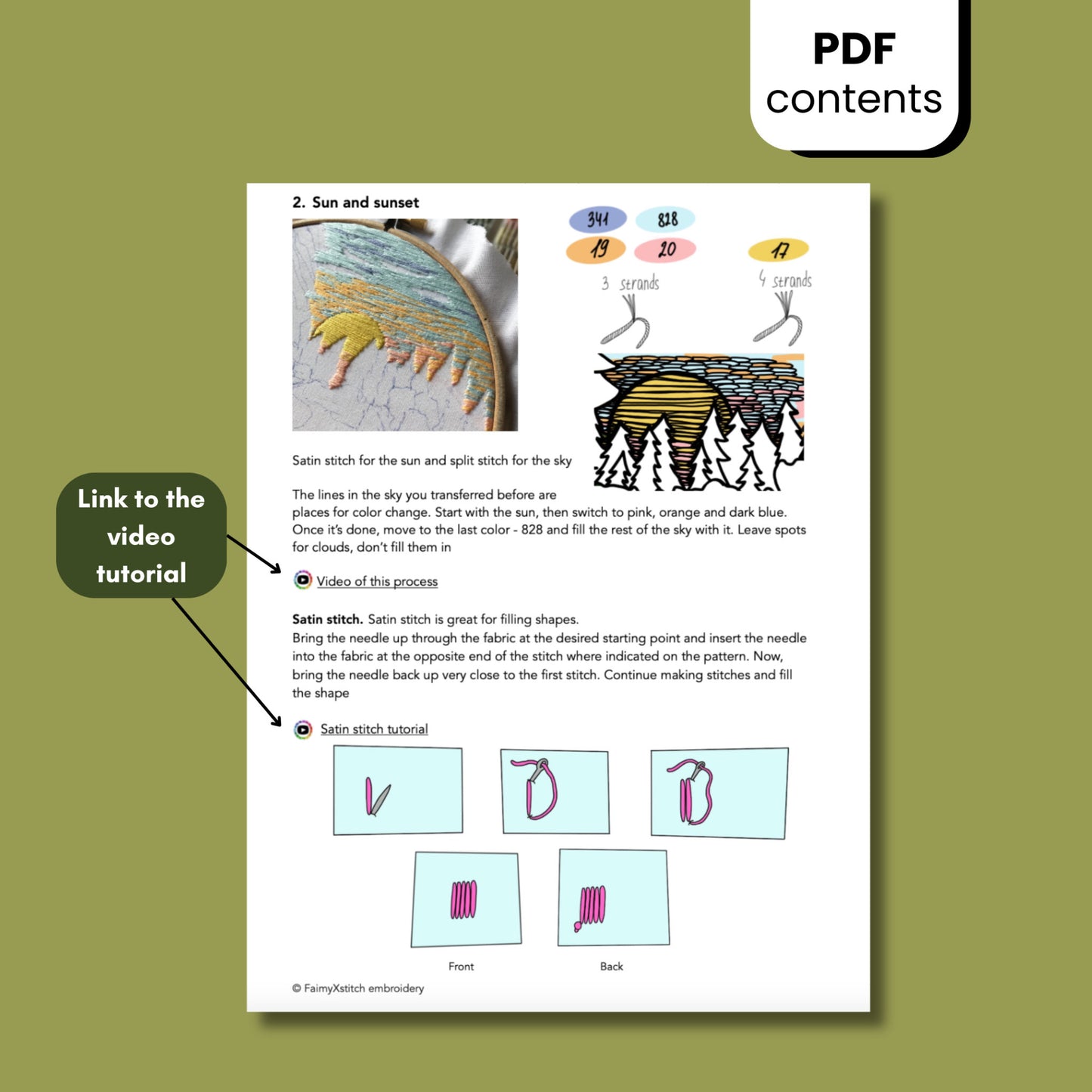 Forest Landscape with 3D elements - Hand Embroidery Pattern (PDF)