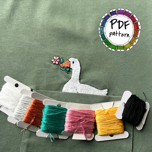 Valentine Goose with a flower - Hand Embroidery Pattern (PDF)