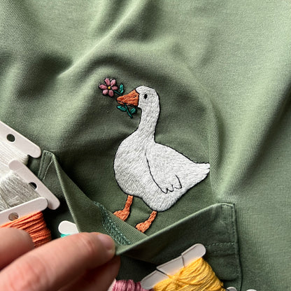 Valentine Goose with a flower - Hand Embroidery Pattern (PDF)