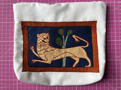 Medieval Lion - Hand Embroidery Pattern (PDF). Bayeux Stitch + Embroidery Project Bag Tutorial