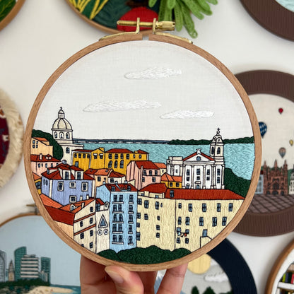 Lisbon, Portugal, Skyline - Hand Embroidery Pattern (PDF)