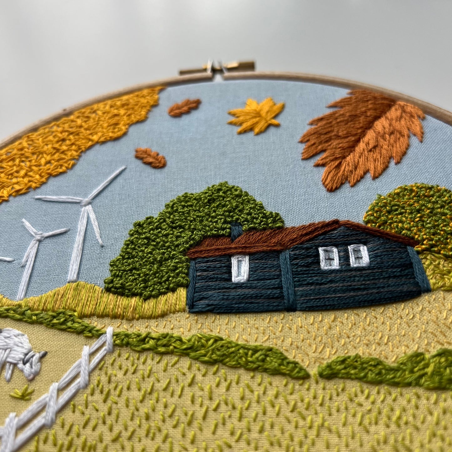 Fall Farm landscape. Hand embroidery pattern PDF