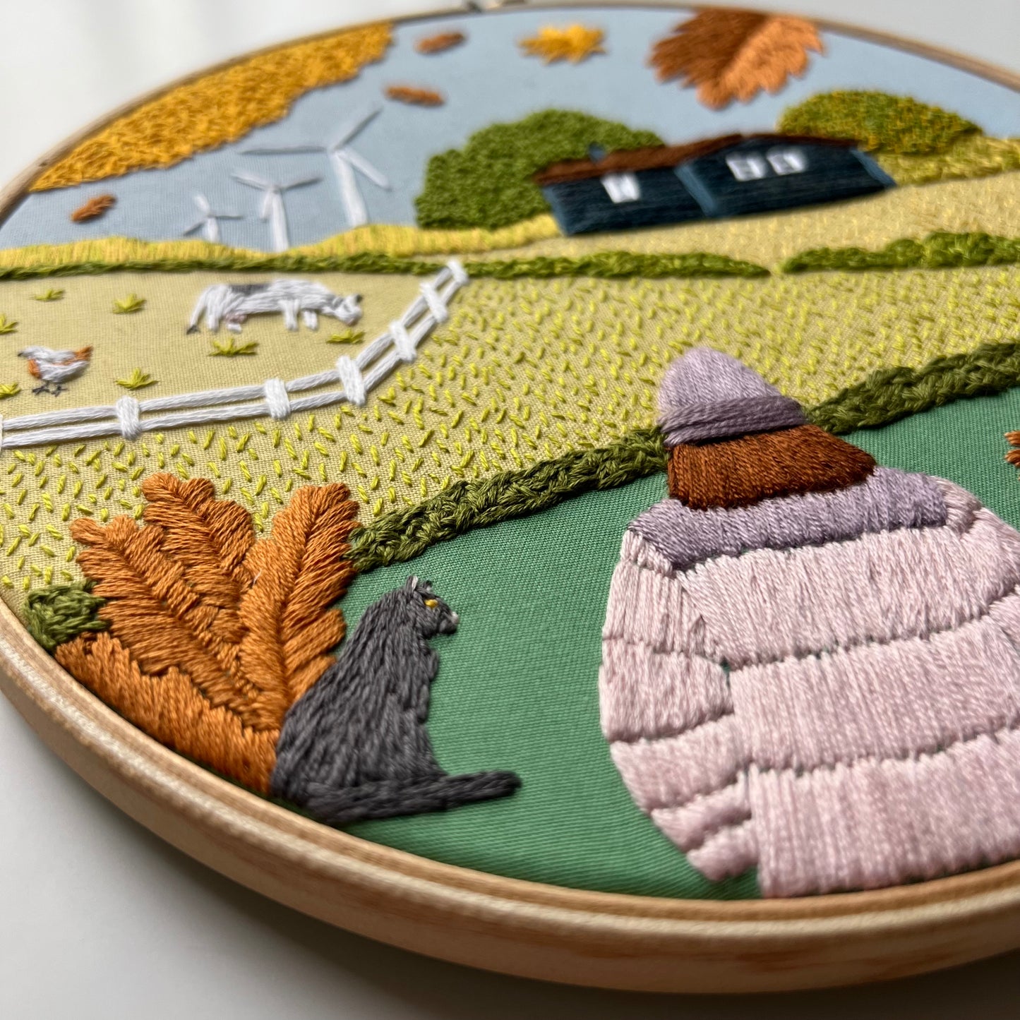 Fall Farm landscape. Hand embroidery pattern PDF