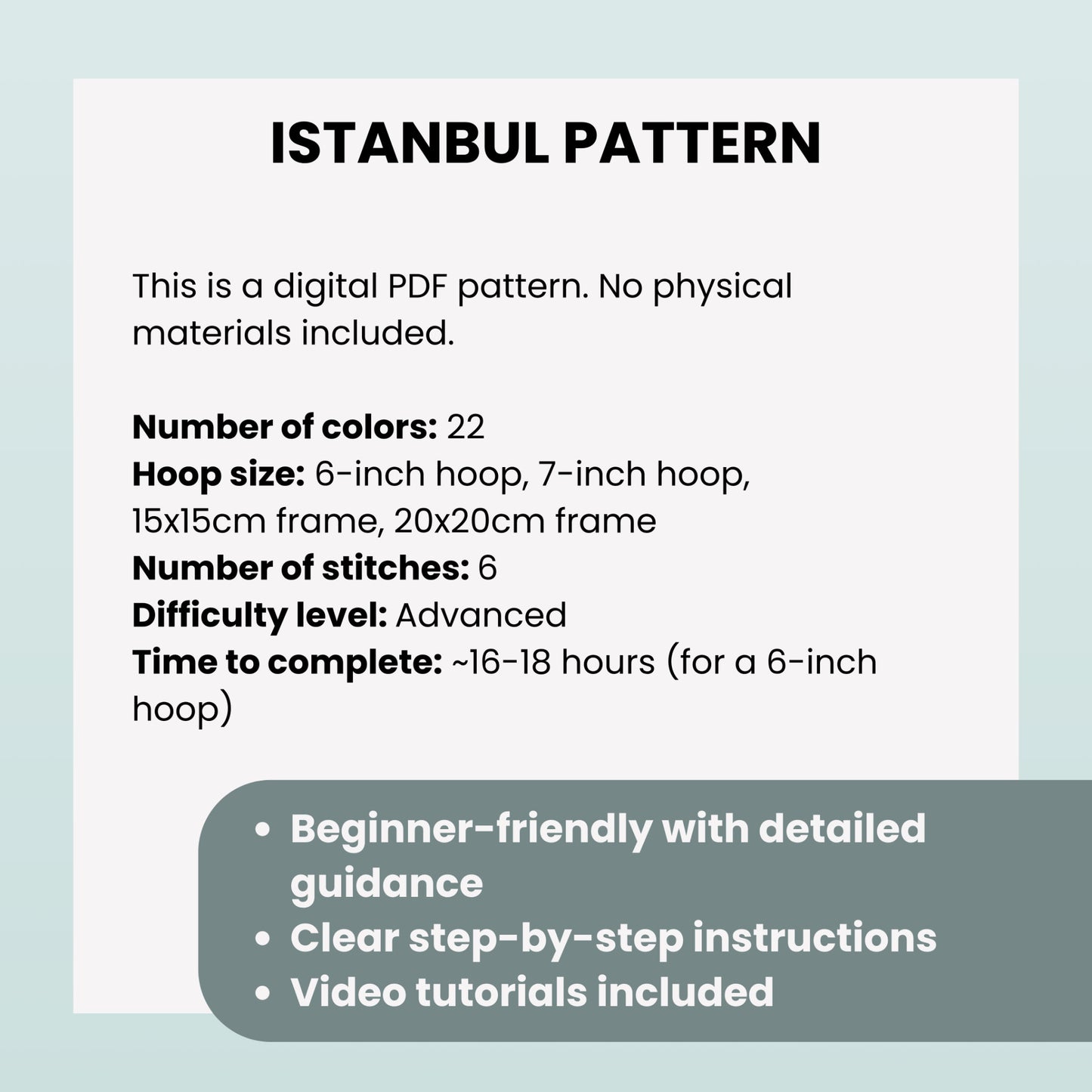 Istanbul, Turkey, Cityscape - Hand Embroidery Pattern (PDF)