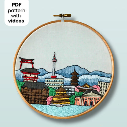 Kyoto, Japan, Cityscape - Hand Embroidery Pattern (PDF)