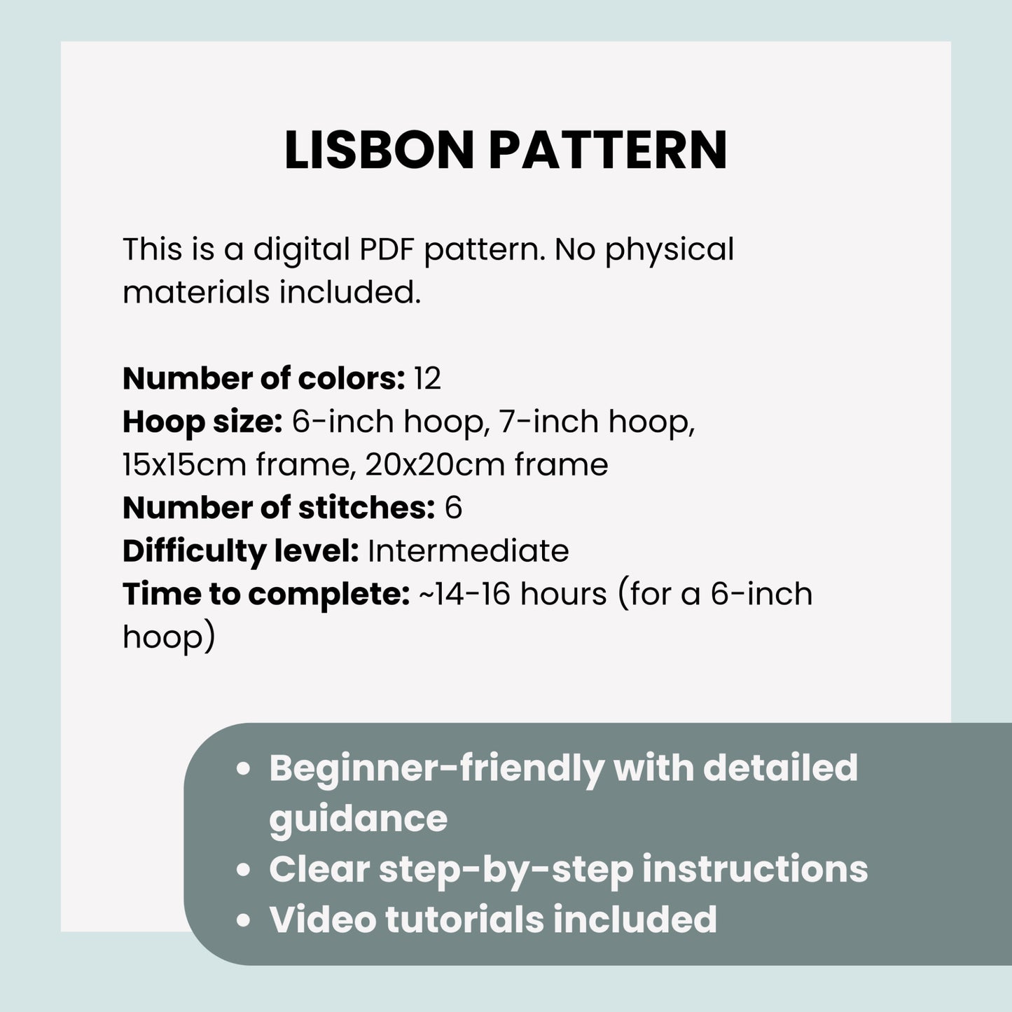 Lisbon, Portugal, Cityscape - Hand Embroidery Pattern (PDF)