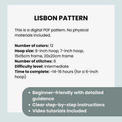 Lisbon, Portugal, Cityscape - Hand Embroidery Pattern (PDF)
