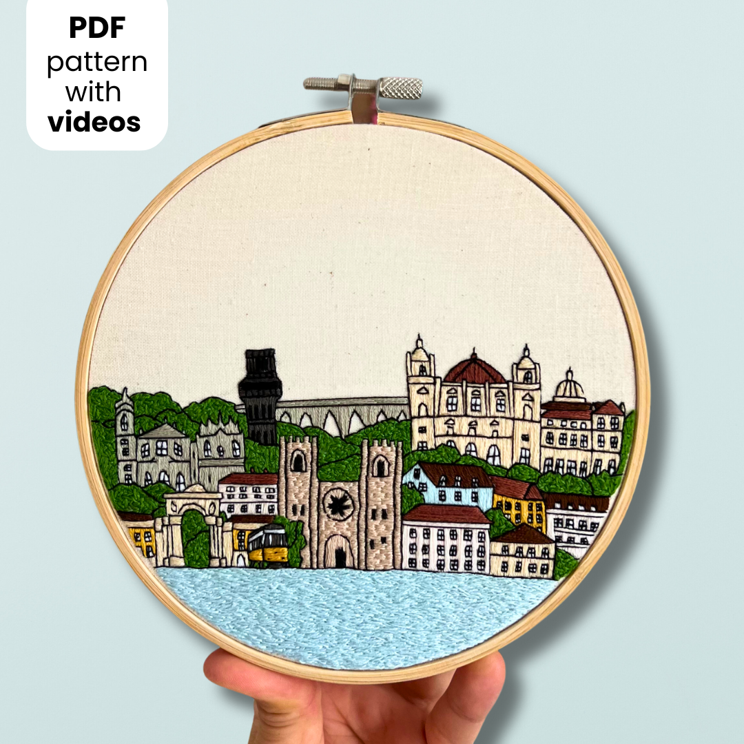 Lisbon, Portugal, Cityscape - Hand Embroidery Pattern (PDF)