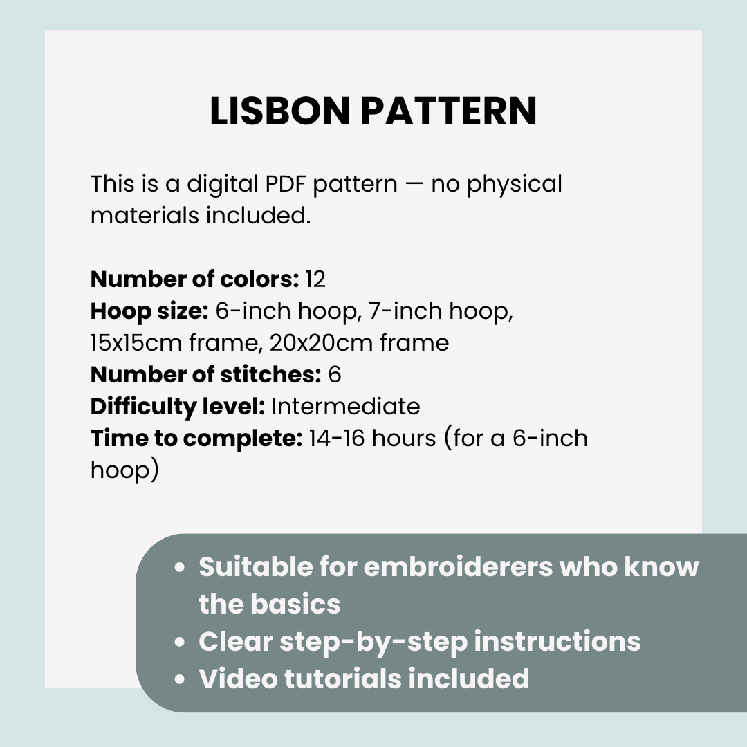 Lisbon, Portugal, Cityscape - Hand Embroidery Pattern (PDF)