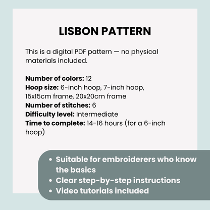 Lisbon, Portugal, Cityscape - Hand Embroidery Pattern (PDF)