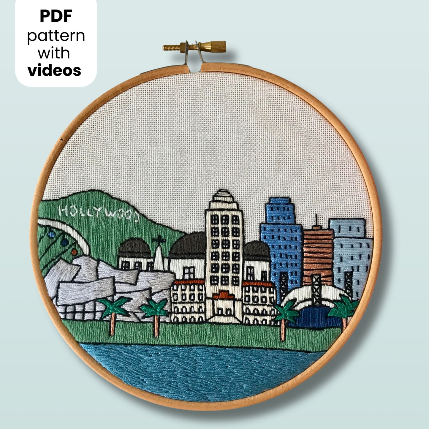 Los Angeles, CA, Cityscape - Hand Embroidery Pattern (PDF)