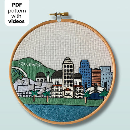 Los Angeles, CA, Cityscape - Hand Embroidery Pattern (PDF)