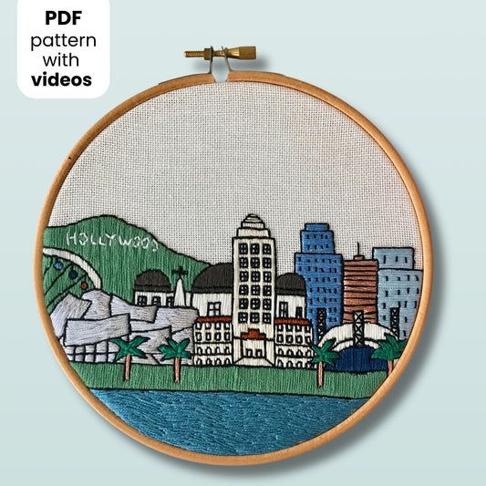 Los Angeles, CA, Cityscape - Hand Embroidery Pattern (PDF)