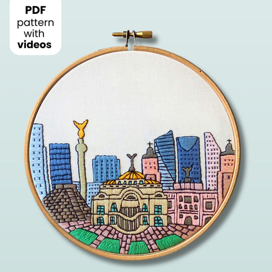 Mexico City, Mexico, Cityscape - Hand Embroidery Pattern (PDF)