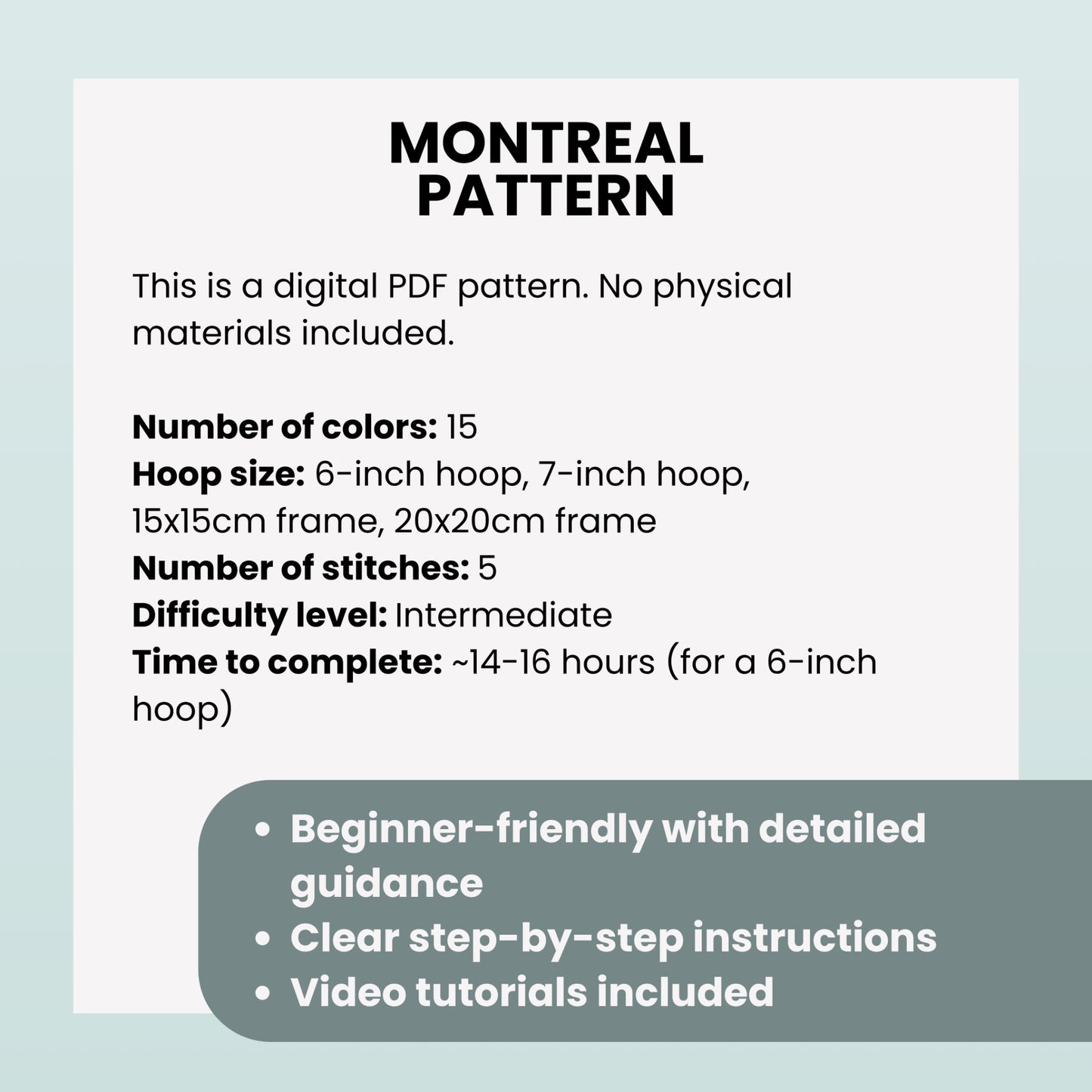 Montreal, Canada, Cityscape - Hand Embroidery Pattern (PDF)