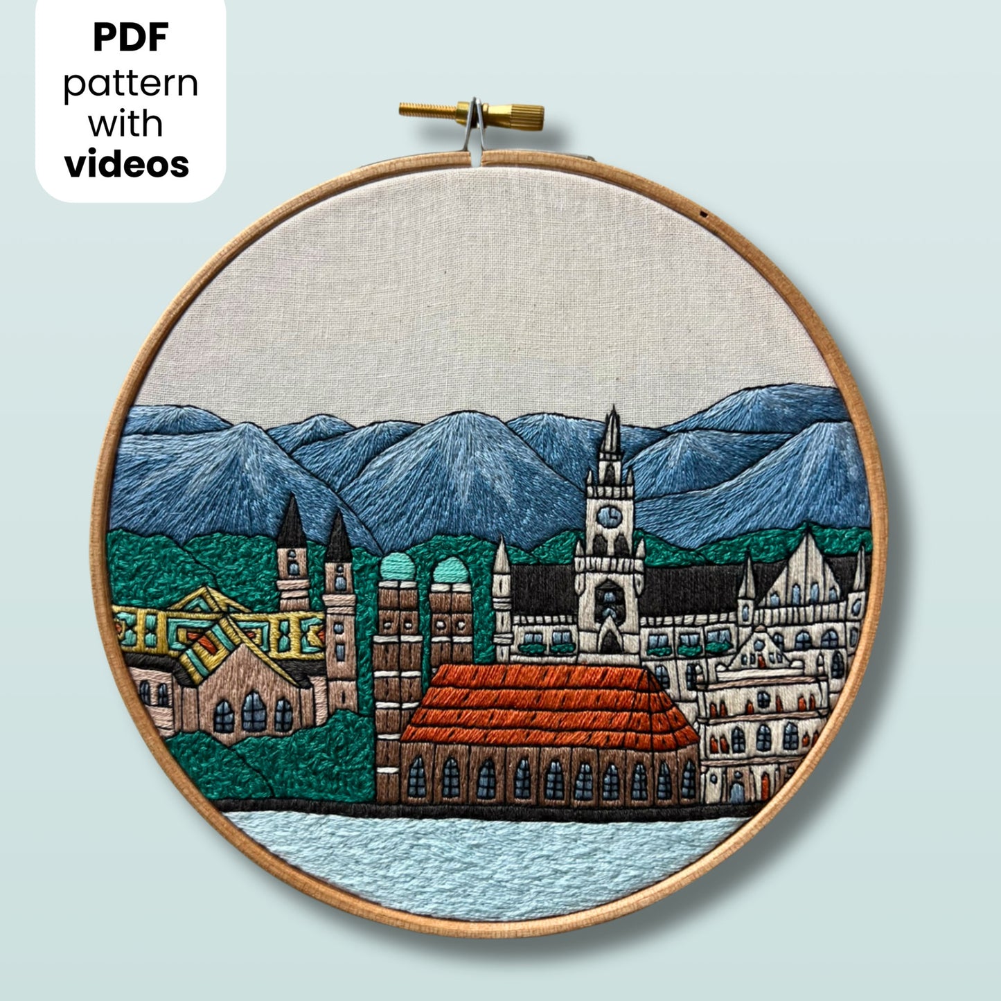 Munich, Germany, Cityscape - Hand Embroidery Pattern (PDF)