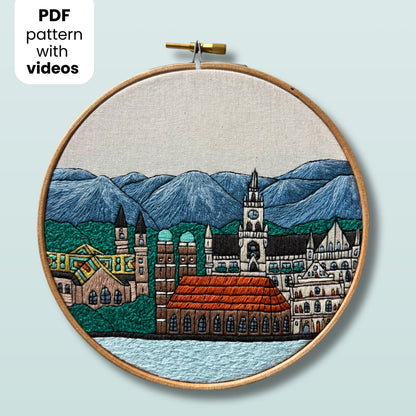 Munich, Germany, Cityscape - Hand Embroidery Pattern (PDF)