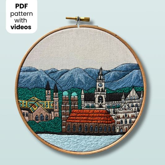 Munich, Germany, Cityscape - Hand Embroidery Pattern (PDF)