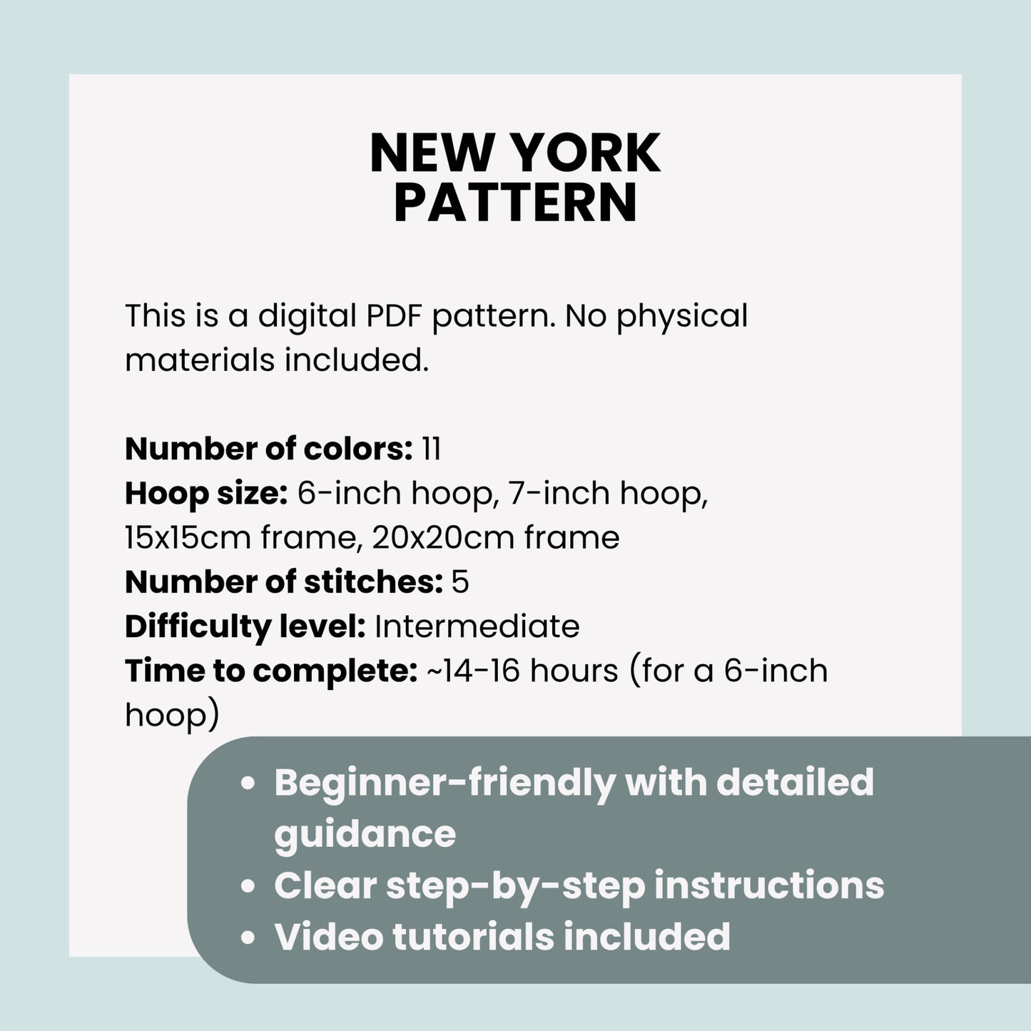 New York, NY, Skyline - Hand Embroidery Pattern (PDF)