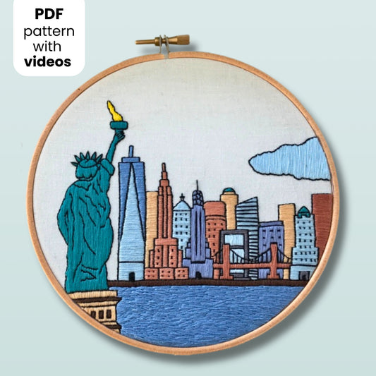 New York, NY, Skyline - Hand Embroidery Pattern (PDF)