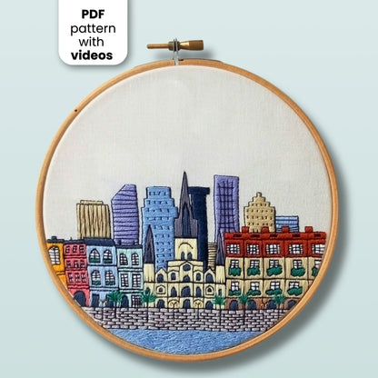 New Orleans, LA, Cityscape - Hand Embroidery Pattern (PDF)